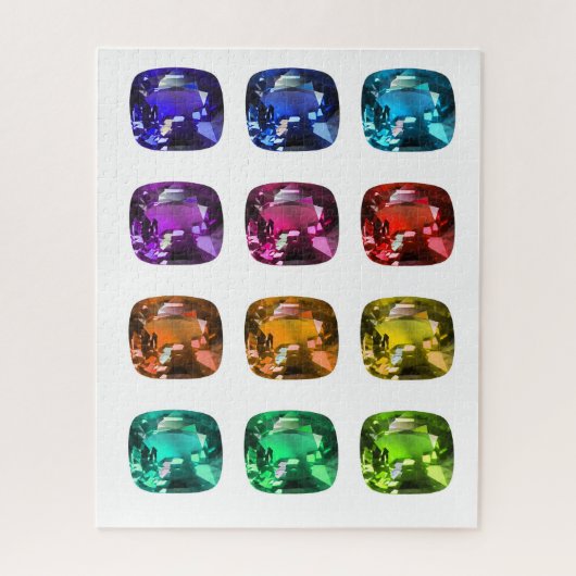 Coussin coupé Sapphire, Ruby, Aqua, Puzzle Gemston (Vertical)