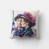 Coussin Couple aquarelle à Paris (Recto)