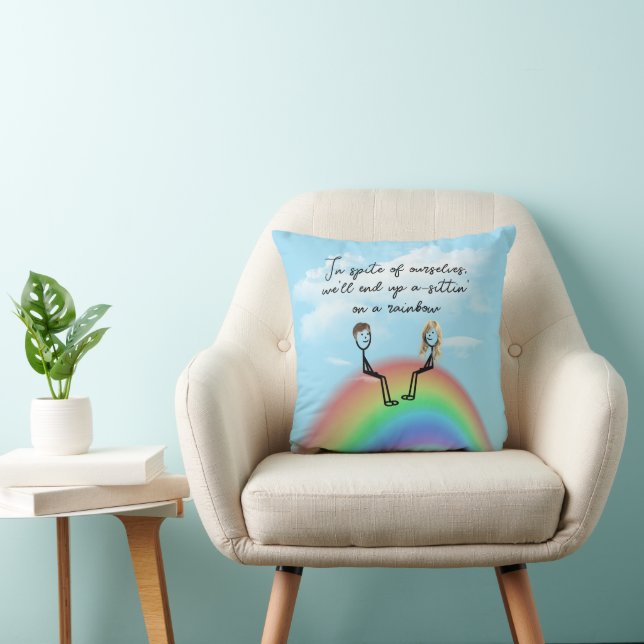Coussin Couple de bonhommes allumettes sur un arc-en-ciel (Chaise)