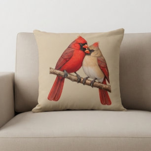 Coussin Couple de cardinaux boréaux sur une branche