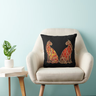 Coussin Couple de chat rouge et or