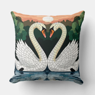 Coussin Couple de cygnes en mosaïque formant une forme de