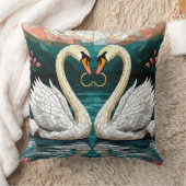 Coussin Couple de cygnes formant une forme de cœur (Couverture)