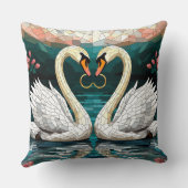 Coussin Couple de cygnes formant une forme de cœur (Verso)