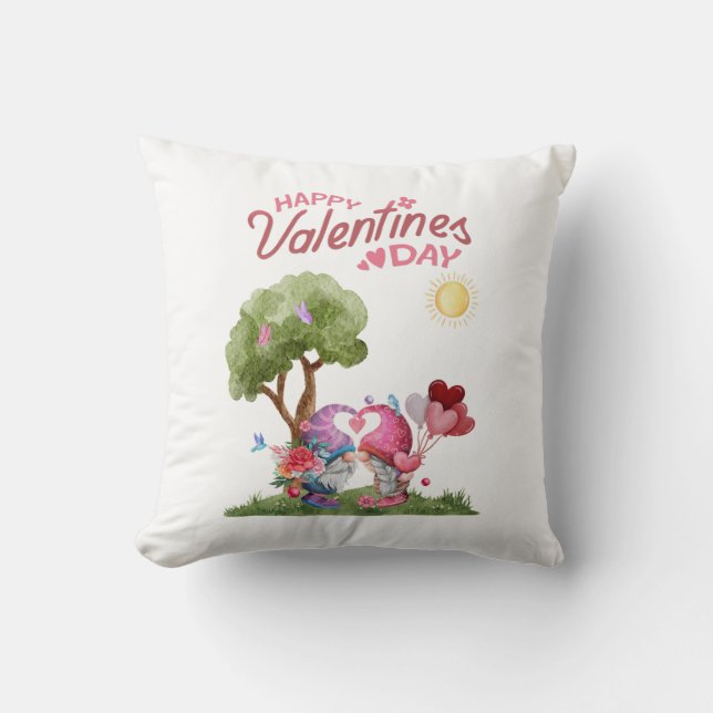 Coussin Couple de gnomes aquarelle de la Saint-Valentin (Recto)