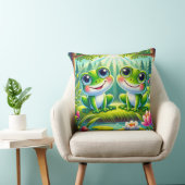 Coussin Couple de grenouilles vertes mignonnes dans un jar (Chaise)