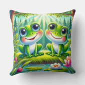 Coussin Couple de grenouilles vertes mignonnes dans un jar (Verso)
