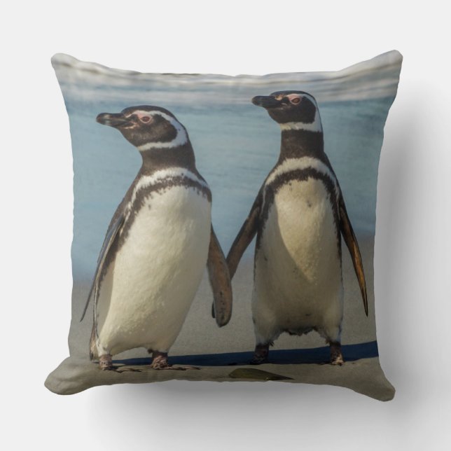 Coussin Couple de manchots sur la plage (Recto)
