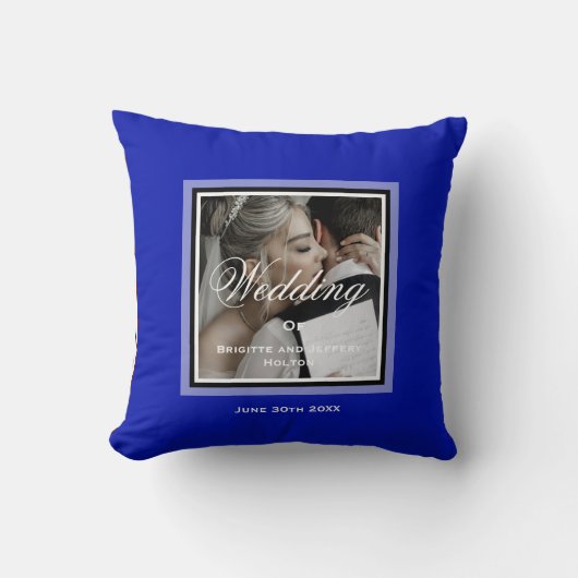 Coussin Couple de mariage bleu cobalt photo personnalisabl (Recto)
