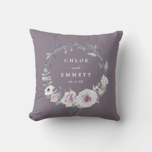 Coussin Couple de Mariage nuptial floral violet