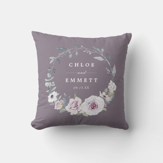 Coussin Couple de Mariage nuptial floral violet (Recto)