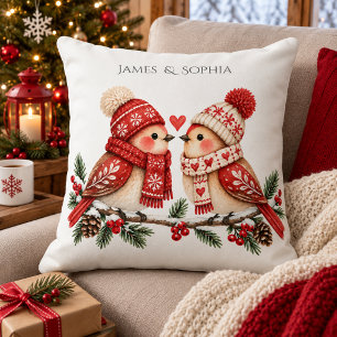 Coussin Couple de oiseaux de Noël scandinaves Romance Cosy