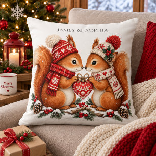 Coussin Couple de petits écureuils de Noël scandinaves Amo