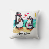 Coussin Couple de pingouin drôle, Animaux en amour (Recto)