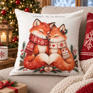Coussin Couple de renards de Noël scandinaves Forêt nordiq