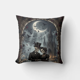 Coussin Couple de squelettes gothiques Romance sombre Rose