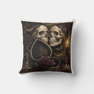 Coussin Couple de squelettes gothiques Rose victorienne de