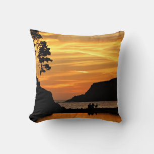 Coussin Couple et chien romantique coucher de soleil sur l