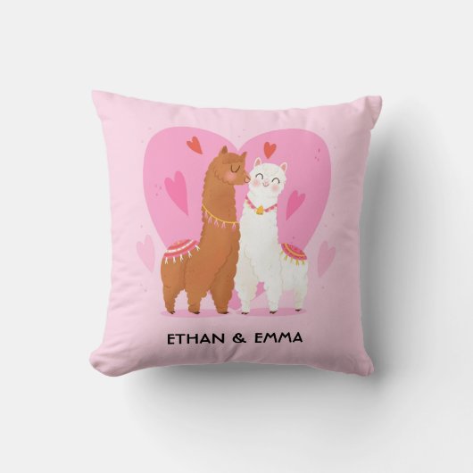 Coussin Couple lama mignon personnalisé pour la Saint-Vale (Recto)