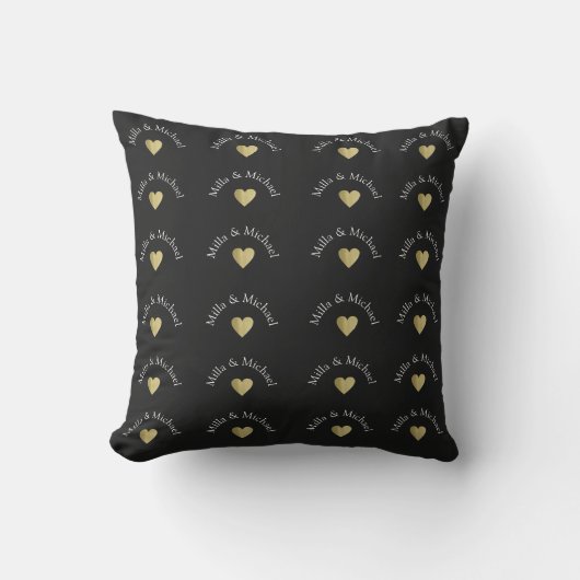 Coussin Couple Names Love Monogram sur Black (Recto)