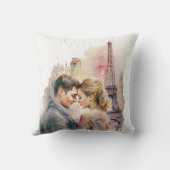 Coussin Couples aquarelle romantiques à Paris   (Verso)