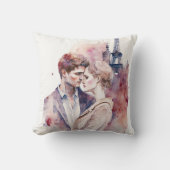 Coussin Couples d'aquarelle romantique à Paris Jeter P (Recto)