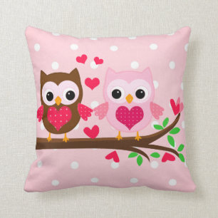 Coussin Couples mignons de hibou je t'aime personnalisés