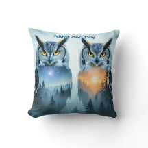 Couple's Owl Night and Day Throw Pillow