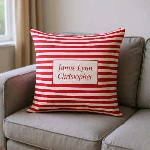 Coussin Couples personnalisés Noms Bandes rouges/blanches