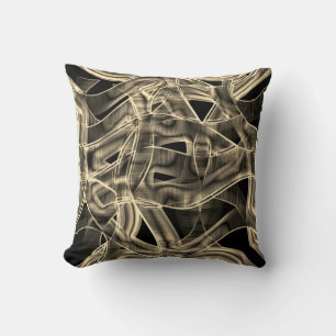 Coussin Courbes à ruban, lignes kaki ou beige en relief