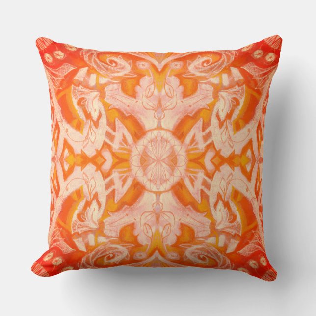 Coussin Courbes & Lotus, motif abstrait, orange jaune (Recto)