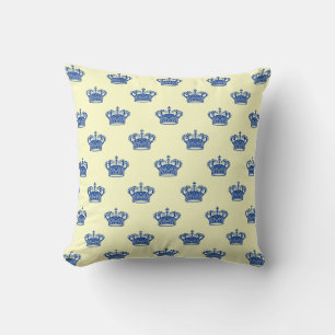 Coussin Couronne 01 - Bleu de marine sur jaune pâle