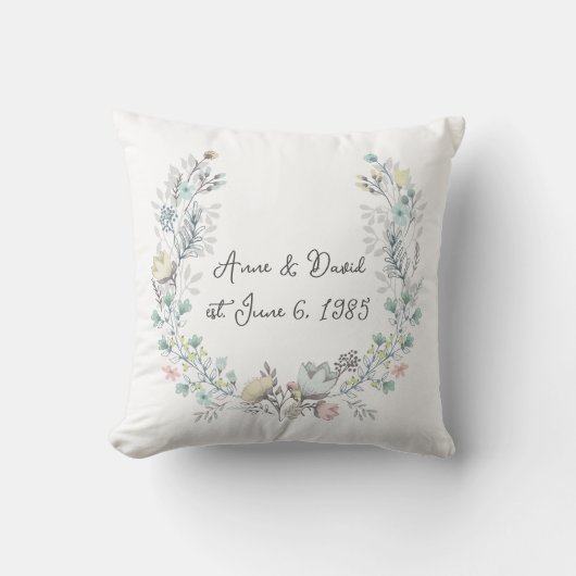 Coussin Couronne aquarelle florale (Recto)