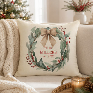 Coussin Couronne aquarelle Noël vintage