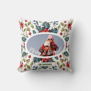 Coussin Couronne de baies saintes de Noël Monogramme photo