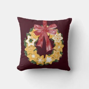 Coussin Couronne de biscuits de Noël avec Arrière - plan d