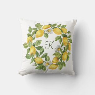 Coussin Couronne de citrons Monogramme Vert Jaune