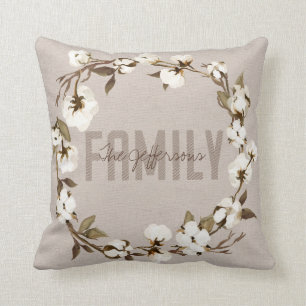 Coussin Couronne de coton rustique Nom de famille Monogram