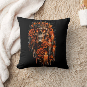 Coussin Couronne de crâne gothique Halloween Roses Sombres