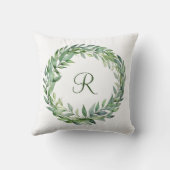 Coussin Couronne de feuilles de eucalyptus vert Monogramme (Verso)
