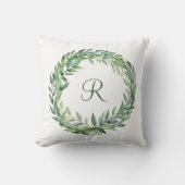 Coussin Couronne de feuilles de eucalyptus vert Monogramme (Recto)