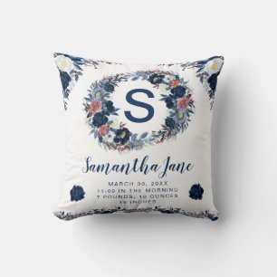 Coussin Couronne de fleurs d'hiver bleu aquarelle pour béb
