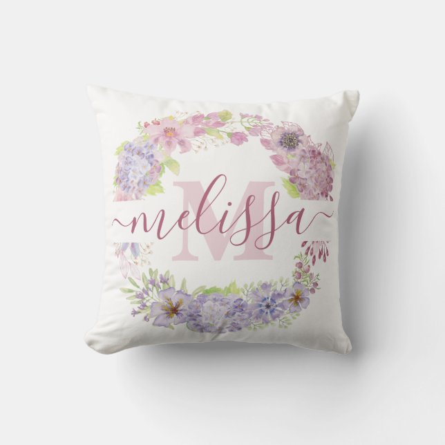 Coussin Couronne de fleurs hydrangea pastel personnalisée (Recto)