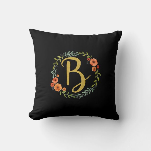 Coussin Couronne de fleurs Monogramme doré initiale B Cous (Recto)