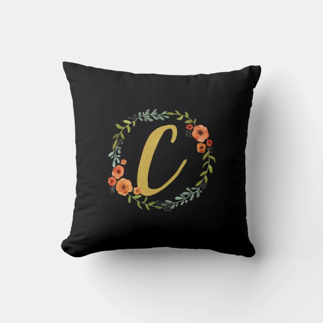 Coussin Couronne de fleurs Monogramme Or Initiale C Coussi (Recto)