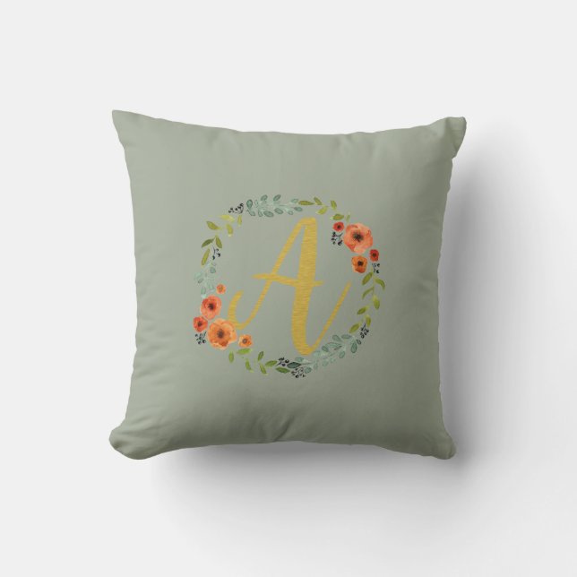 Coussin Couronne de fleurs Monogramme Or Lettre initiale A (Recto)