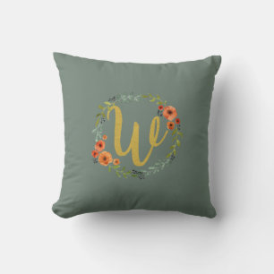 Coussin Couronne de fleurs Monogramme Or Lettre Initiale W
