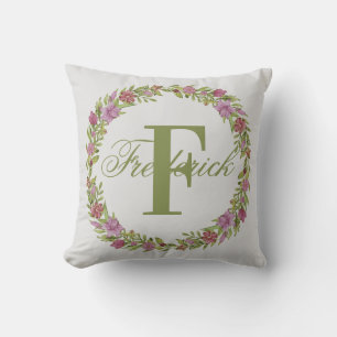 Coussin Couronne de fleurs personnalisée avec monogramme d