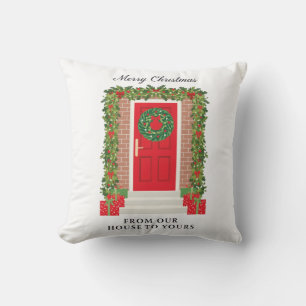 Coussin Couronne de guirlande de porte rouge de la maison