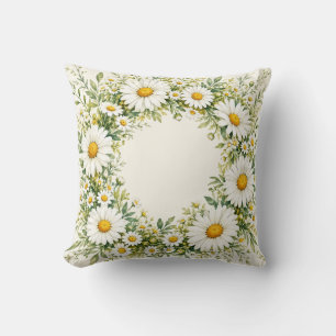 Coussin Couronne de jardin aux marguerites aquarelle